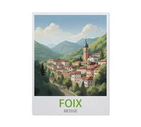 Plaque humoristique en métal,Affiche de voyage ancienne de Foix Ariège,Décoration murale rétro pour maison, cuisine, salle à manger, bar, café, restaurant, club, grotte(30x40cm)12x16 inch-BU7