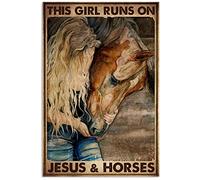Plaque humoristique en métal avec inscription « This Girl Runs On Jesus Ans Horses », « This Girl Runs On Jesus Ans Horses », « Funny Man », grotte, garage, abri de jardin, bar, cadeau fantaisie -