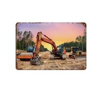 Plaque humoristique en métal,Bulldozers, excavatrices et compacteurs de sol pendant les travaux de construction de routes,Décoration murale d'intérieur pour cuisine, boulangerie, café, 15 x 30 cm