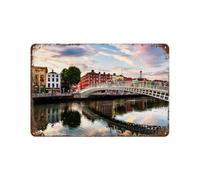 Plaque humoristique en métal,Ha Penny Bridge à Dublin au Coucher du Soleil, Irlande,Décoration murale rétro pour maison, cuisine, salle à manger, bar, café, restaurant, club, grotte(20x30cm)-63