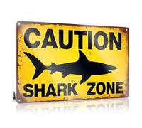 Plaque humoristique en métal pour homme avec inscription « Shark Warning : Stay Safe In The Zone ! » (20 x 30 cm)