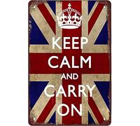 Plaque humoristique en métal rétro avec inscription « Keep Calm and Carry On » - Décoration murale d'intérieur et d'extérieur - Excellent cadeau et décoration rustique - Poster en étain - 20,3 x 30,5