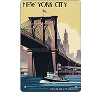 Plaque humoristique en métal rétro avec pont de New York Brooklyn - Décoration murale pour intérieur/extérieur - Excellent cadeau et décoration rustique - Affiche artistique à la maison - Poster