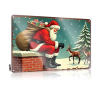 Plaque humoristique en métal « Santa Claus Rests On Cheminée avec renne dans la nuit enneigée » (20 x 30 cm)