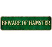 Plaque humoristique en métal sarcastique - Décoration murale humoristique pour la maison - Avec inscription « Beware of Hamster »