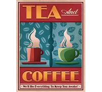 Plaque humoristique en métal « Tea and Coffee We Will Do Everything we can to Keep You Awake » - 20,3 x 30,5 cm