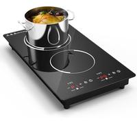 Plaque Induction 2 feux,Double Plaque de Cuisson Induction 3000W 220v-240v 50Hz, en Verre de Cristal Noire, 9 Températures et Niveaux de Puissance