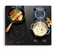 Plaque induction mixte gaz,L59 cm avec prise,Gaz 3400 W / Induction 4100W, Plaque de cuisson 4 Foyers,Sécurité Enfant