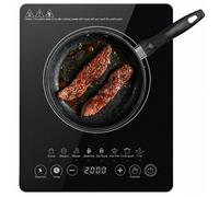 Plaque Induction Portable, 2200W, 1 feu, Panneau en Verre Trempé, Réglage de la Puissance Sur 8 Niveaux, Minuterie 180 Minutes