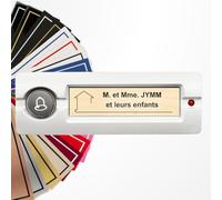 Plaque interphone ou sonnette 6x1,5cm adhésive en PVC - Gravure Laser - 22 Couleurs - Avec ou Sans Motif (Imitation bois clair texte noir)