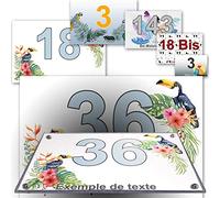 Plaque Lexan numéro et adresse maison décorative - pour rue, garage, porte, et boite aux lettres - collection oiseau : 2 lignes personnalisables
