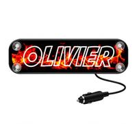 Plaque Lumineuse LED Camion Personnalisée Prénom - Multi-Voltage 5V/12V/24V USB et Allume-Cigare - RGBW Ambiance Musicale - Cadeau Chauffeur Routier - Stick Olivier