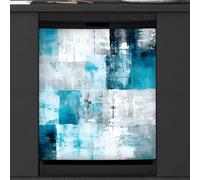 Plaque magnétique décorative pour lave-vaisselle - Motif abstrait gris turquoise - 66 x 58 cm