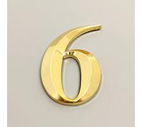 Plaque Maison Auto Adhésive 3D Chiffres 70mm 0-9 Lettres A-F Numéro Galvanoplastie Doré Moderne Alphabet Adresse Porte Hôtel 3M Colle Arrière Autocollant Signe Plastique ABS, pour Poubelles Boîte (6)