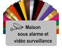 Plaque Maison Sous Alarme Et Vidéosurveillance Autocollante - Plaque De Maison PVC Adhésive 10 x 5 cm - 21 Couleurs Disponibles (Gris Mat)