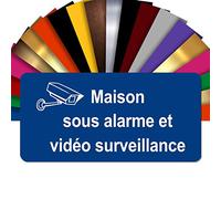 Plaque Maison Sous Alarme Et Vidéosurveillance Autocollante - Plaque De Maison PVC Adhésive 10 x 5 cm - 21 Couleurs Disponibles (Bleu)