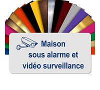 Plaque Maison Sous Alarme Et Vidéosurveillance Autocollante - Plaque De Maison PVC Adhésive 10 x 5 cm - 21 Couleurs Disponibles (Blanc écrit Bleu)