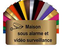 Plaque Maison Sous Alarme Et Vidéosurveillance Autocollante - Plaque De Maison PVC Adhésive 10 x 5 cm - 21 Couleurs Disponibles (Or Mat)