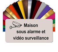 Plaque Maison Sous Alarme Et Vidéosurveillance Autocollante - Plaque De Maison PVC Adhésive 10 x 5 cm - 21 Couleurs Disponibles (Beige)