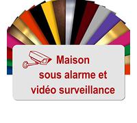 Plaque Maison Sous Alarme Et Vidéosurveillance Autocollante - Plaque De Maison PVC Adhésive 10 x 5 cm - 21 Couleurs Disponibles (Blanc écrit Rouge)