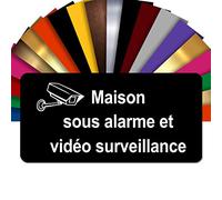 Plaque Maison Sous Alarme Et Vidéosurveillance Autocollante - Plaque De Maison PVC Adhésive 10 x 5 cm - 21 Couleurs Disponibles (Noir)