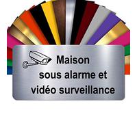 Plaque Maison Sous Alarme Et Vidéosurveillance Autocollante - Plaque De Maison PVC Adhésive 10 x 5 cm - 21 Couleurs Disponibles (Gris Alu Brillant)