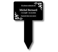 Plaque Mémoriale Personnalisée en Aluminium & Piquet Acrylique - Or/Argent/Noir + Option Photo, 7 Lignes de Texte (Noire)