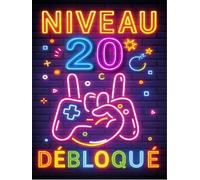 Plaque Métal Anniversaire Enfant Garçon ou Fille 20 Ans - “Niveau 20 Débloqué” - Déco Murale Gamer Effet Néon Rétro - Cadeau Geek Humoristique. (15x20cm)