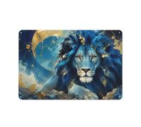 Plaque Métal Blue And Gold Lion Portrait 20x30cm Déco Maison | Une idée cadeau de Noël pour les nouveaux propriétaires: des panneaux métalliques déco.