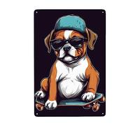Plaque Metal Chiot Skate Cool Avec Des Lunettes De Soleil 20X30cm Métal Étain Signe Mignon Affiche Poster Plaque Vintage Plaque Deco Metal Pour Parc Hôtels Chambre