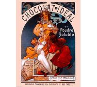 Plaque Metal Chocolat Idéal Français Nouveau Alphonse Mucha Vintage Poster Aluminium Décorative Métal Mur Affiche Décorative Rétro Wall Sticker pour Café Bar Maison 20x30 cm