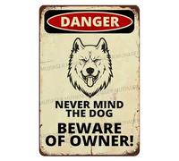 Plaque Métal Danger ! Ne Vous Fiez Pas Au Chien, Méfiez-Vous Du Propriétaire ! Samoyède Étanche Panneau Décoratif Métallique Drôle Étain Signe Pour Cuisine Club Jardin 30X20Cm