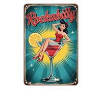 Plaque Métal Déco Rockabilly Girl Cocktail Rock And Roll Classics Plaque Poster Rétro Panneau Métallique Pour Chambre Café Club M
