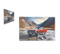 Plaque Métal Déco Vintage - Ancienne Mustang Rouge 1970 Montagne (20x30cm)