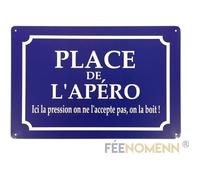 Plaque métal déco vintage - panneau rue - place de l’apero (20x30cm)