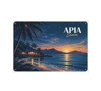 Plaque Métal Décorative Apia Samoa Night Landscape Illustration_001 20x30cm | Apportez une note déco dans le coin repas avec des plaques métal comme note décorative.