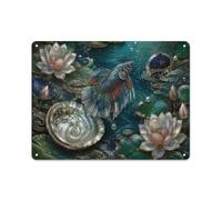 Plaque Métal Décorative, Betta Fish with Lotus Flowers and Abalone She | En fin d'année, les plaques métal offrent un accent mural dans le coin repas.