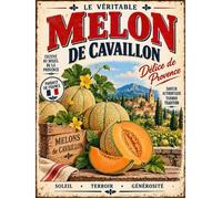 Plaque métal décorative - Plaque Métal Melon de Cavaillon - Décoration Cuisine Provence - 20x30 cm