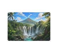 Plaque Métal Décorative, Tumpak Sewu Waterfall Landscape Illustration | Décorez le coin lecture avec des plaques décoratives en métal pour compléter autrement la pièce.