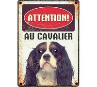 Plaque métal d'entrée décorative Race de chiens " Attention au Cavalier King Charles " - objet de collection