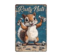Plaque Métal Écureuil Rusty Nuts Écureuil Mécanicien Jardin Vintage Panneau Étain Decorative Affiche Métal Pour Bord De Mer Bar Chambre 30X20Cm