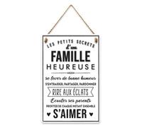 Plaque Famille Heureuse - STC - 20 x 30 cm - Blanc - en métal