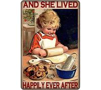 Plaque Metal Fille De Cuisine, Elle VIT Une Vie Heureuse Affiche Poster Plaque Rétro Plaque Étain Signe Vintage Plaque Deco Metal pour Chambre Cuisine Café 30x40cm