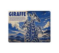Plaque Métal Giraffe Illustration in Blue And White 30x40cm Pour La Maison | Offrez des panneaux déco en métal aux nouveaux propriétaires pour un nouvel espace loisirs.