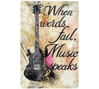 Plaque Metal Guitar Music When Words Fail Music Speaks Musical Notes Métalmur Affiche Vintage Wall Sticker Unique Tin Sign pour Chambre Restaurant Café S