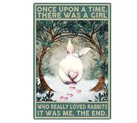 Plaque Metal Il Était Une Fois Une Fille Qui Aimait Les Lapins Métal Mur Affiche Vintage Wall Sticker Drôle Affiche en Métal pour Garage Chambre Café S