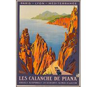 Plaque Metal Les Calanche Cliffs Corse France French Vintage Travel Adventures Poster Aluminium Vintage Wall Sticker Décorative Rétro Métal Mur Affiche pour Café Chambre Salon 20x30 cm