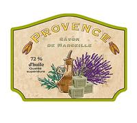 Plaque métal murale Rétro : Savon de Marseille et Cuisine Provençale, L 33 cm