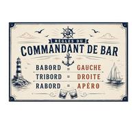 Plaque métal murale vintage commandant de bar 30,5 x 20 cm