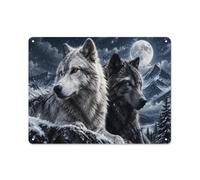 Plaque Métal Murale White Wolf Black Wolf Moon 30x40cm | Les décors muraux en métal s'accordent avec une ambiance rustique comme détail mural simple.